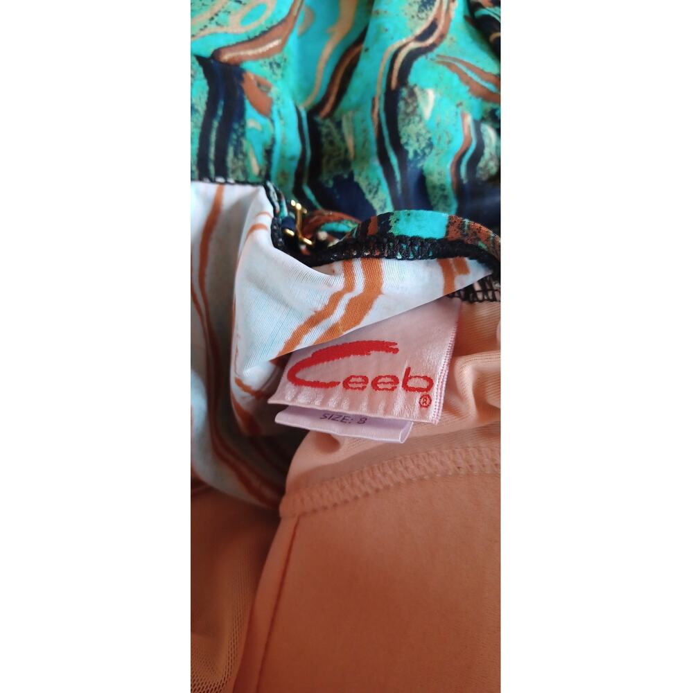 Ceeb of Miami Vintage Swimsuit Size 8 Green Abstract Print Skirted One Piece - Picture 7 of 9